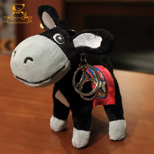 Donkey Plush Toy Keychain Bag Charm with Hook Cartoon Animal Stuffed Doll Adorable Soft Decor Adults Kids Gift Cute Collection